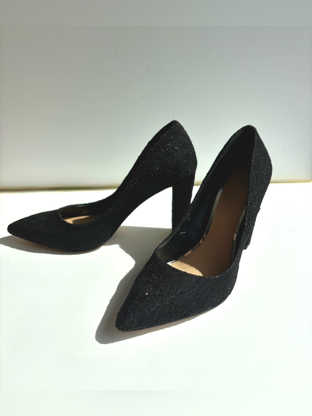 Badgley Mischka Black Lace Pointed Toe 3.5” Heels Size 6.5 Old Money Luxury